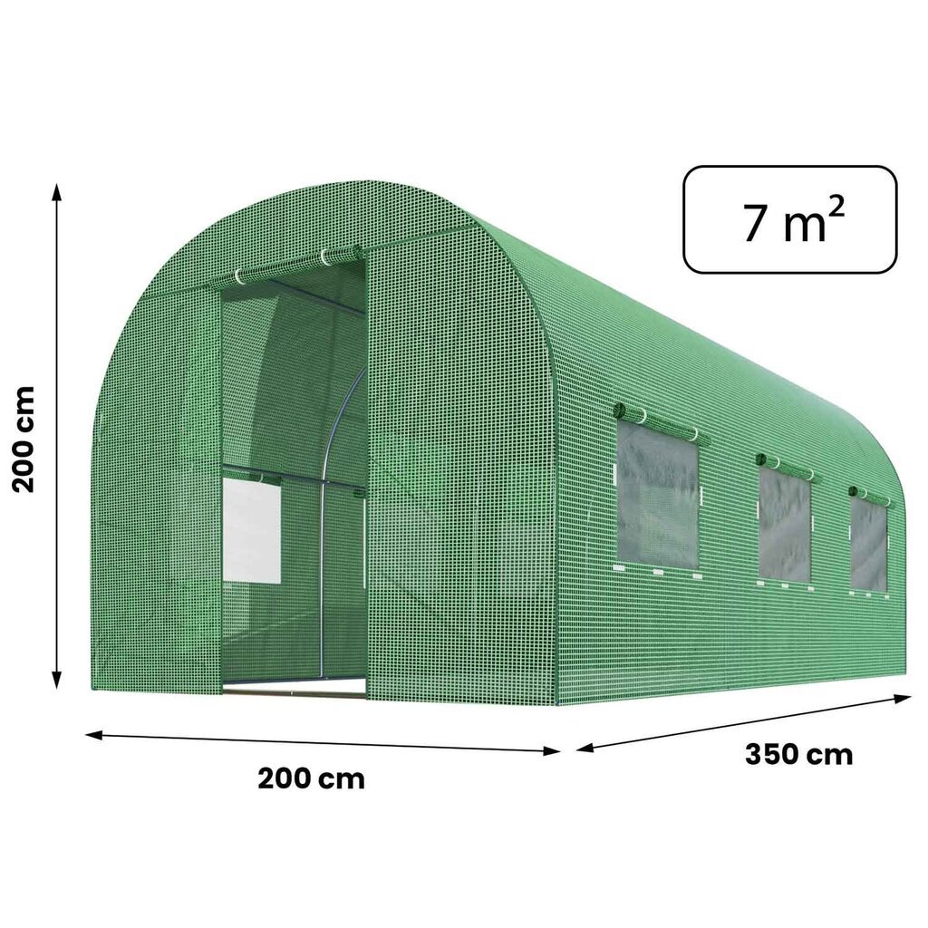 Dārza tunelis - siltumnīca, 2x3,5x (7m2), zaļš цена и информация | Siltumnīcas | 220.lv