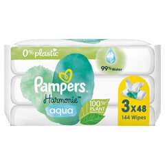 Влажные салфетки PAMPERS Harmonie Aqua 3*48 шт. цена и информация |  Одноразовые пеленки и влажные салфетки | 220.lv