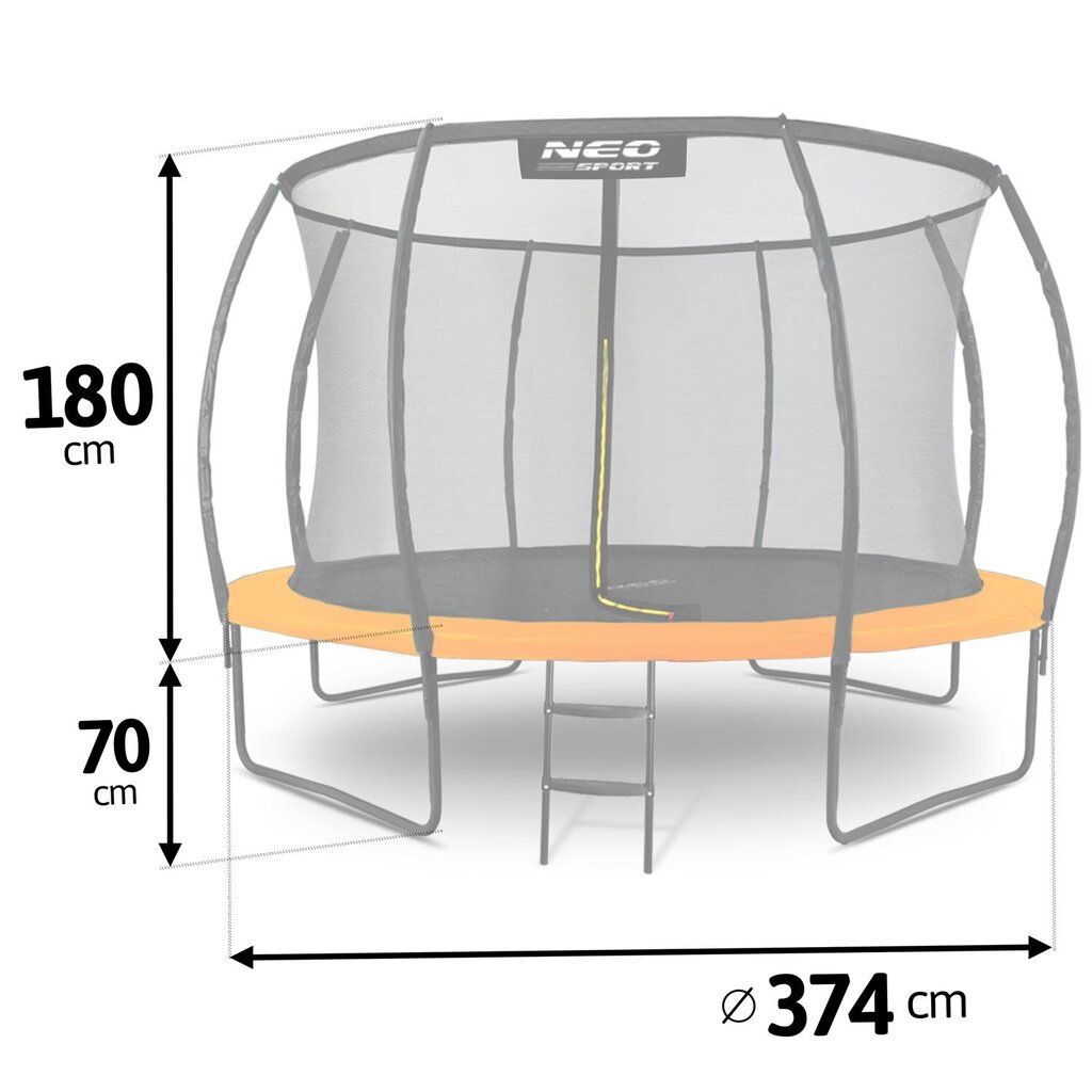 Profilēts dārza batuts ar iekšējo tīklu, 12 pēdas / 374 cm, Neo-Sport cena un informācija | Batuti | 220.lv