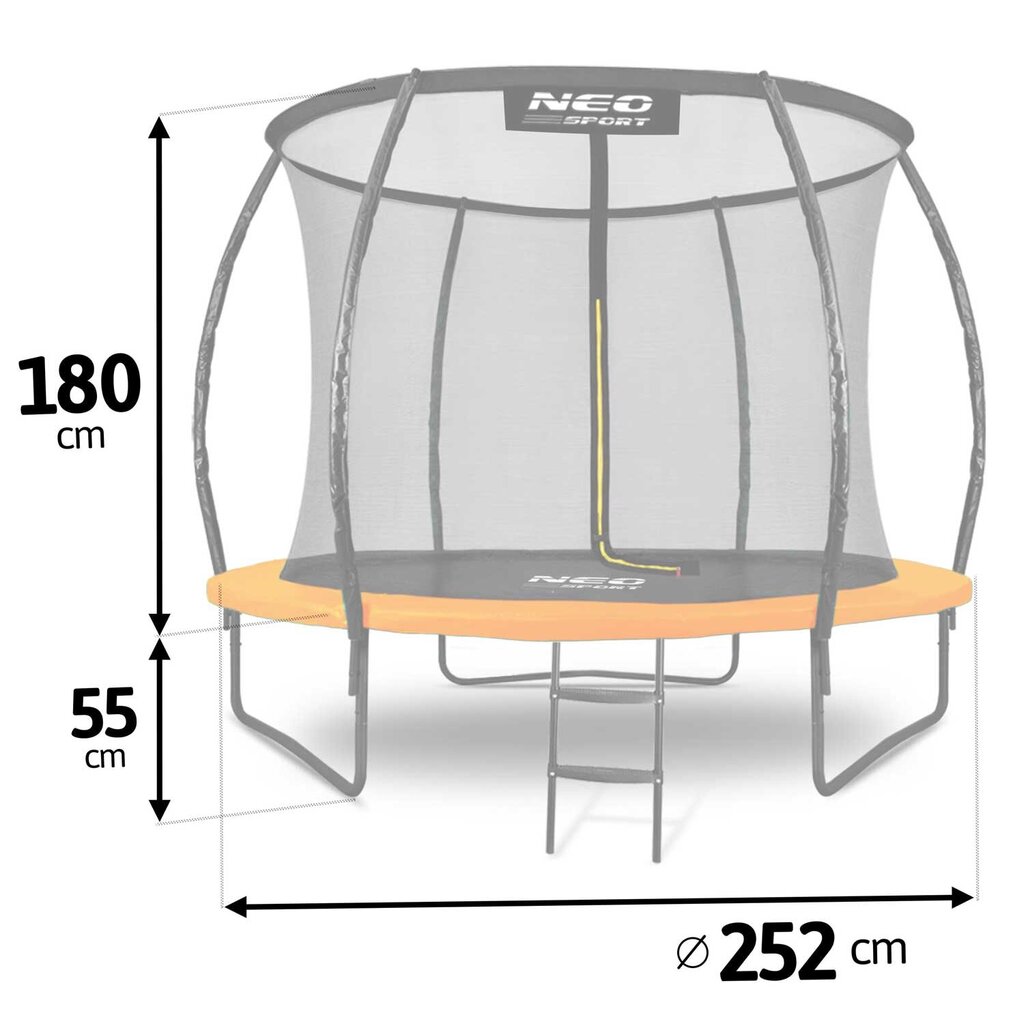 Profilēts dārza batuts ar iekšējo tīklu, 8 pēdas / 252 cm, Neo-Sport cena un informācija | Batuti | 220.lv