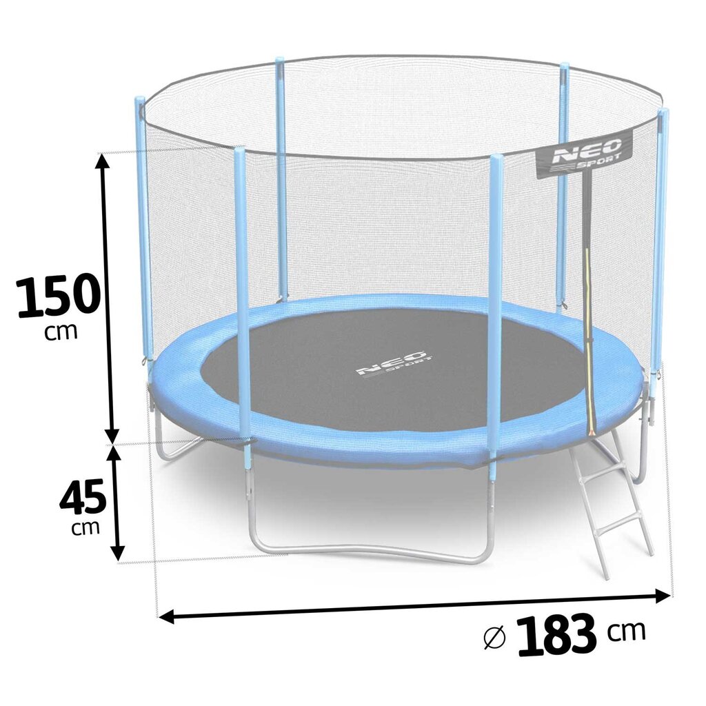 Dārza batuts ar ārējo tīklu un kāpnēm, 6 pēdas / 183 cm, Neo-Sport cena un informācija | Batuti | 220.lv