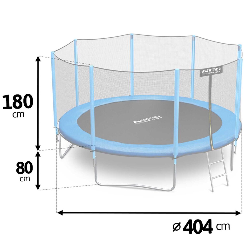 Dārza batuts ar ārējo tīklu un kāpnēm, 13 pēdas / 404 cm., Neo-Sport cena un informācija | Batuti | 220.lv