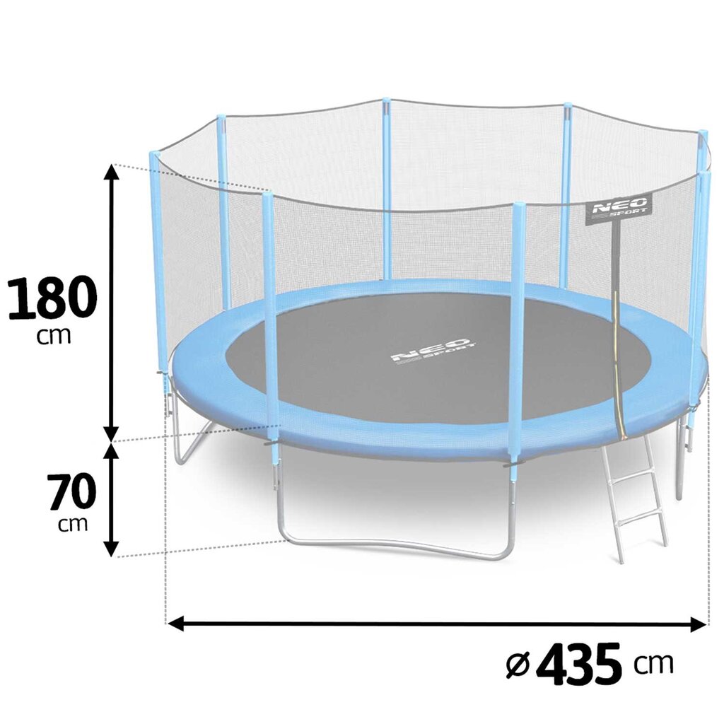 Dārza batuts ar ārējo tīklu un kāpnēm, 14 pēdas / 435 cm., Neo-Sport cena un informācija | Batuti | 220.lv