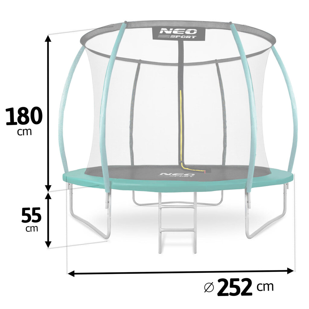 Profilēts dārza batuts ar iekšējo tīklu, 8 pēdas / 252 cm, Neo-Sport cena un informācija | Batuti | 220.lv