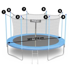 Aizsargājošs iekštelpu batuta tīkls, 374 cm - 12 pēdas, Neo-Sport цена и информация | Батуты | 220.lv