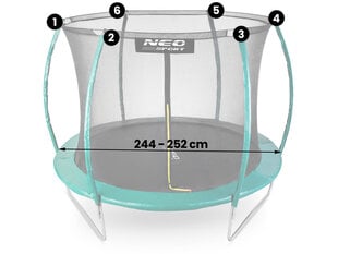 Aizsargājošs iekšējais batuta tīkls, 252 cm - 8 pēdas, Neo-Sport cena un informācija | Batuti | 220.lv