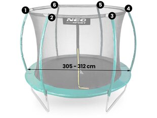 Aizsargājošs iekšējais batuta tīkls, 312 cm - 10 pēdas, Neo-Sport цена и информация | Батуты | 220.lv