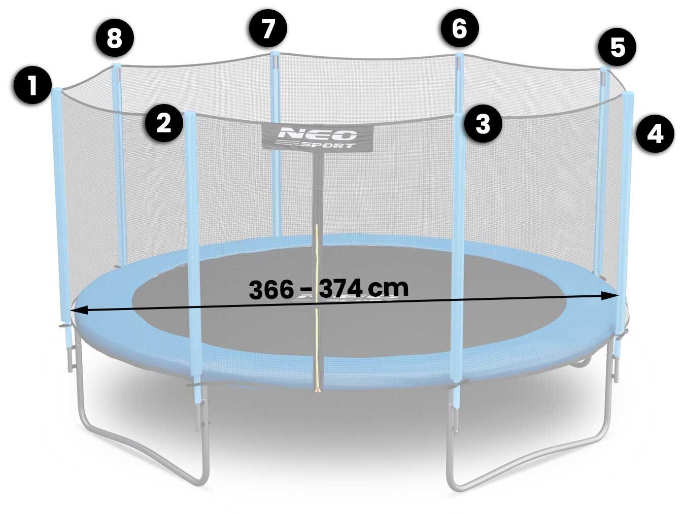 Aizsargājošs āra batuta tīkls, 374cm - 12ft., Neo-Sport цена и информация | Batuti | 220.lv