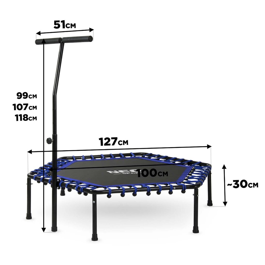 Fitnesa batuts ar rokturi, sešstūrains, 127 cm. zils цена и информация | Sporta batuti | 220.lv