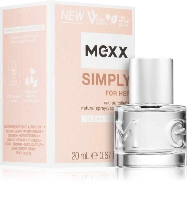 Tualetes ūdens Mexx Simply EDT sievietēm 20 ml cena un informācija | Sieviešu smaržas | 220.lv