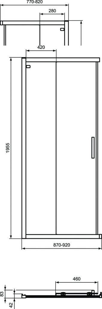 Dušas kabīnes bīdāmās durvis Ideal Standard CONNECT 2 90x195 cm, matēts melns. K9261V3 cena un informācija | Dušas kabīnes | 220.lv