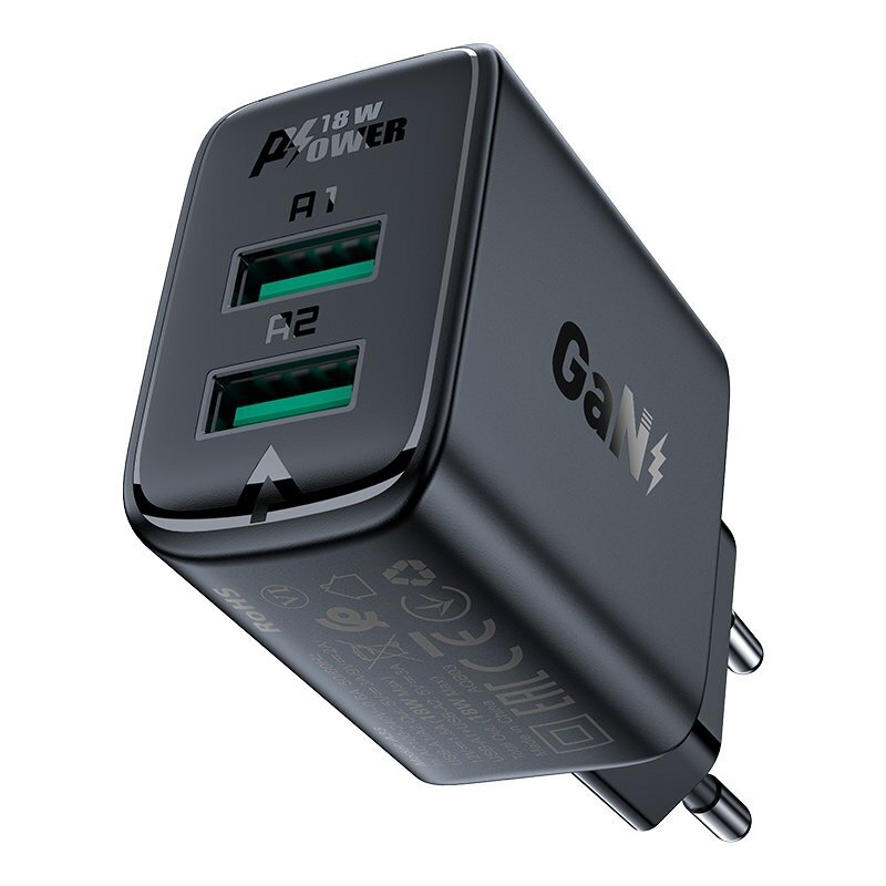 Acefast charger 2x USB 18W QC 3.0, AFC, FCP black (A33 black) цена и информация | Lādētāji un adapteri | 220.lv