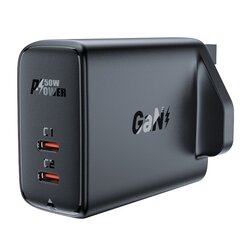 Acefast GaN charger (UK plug) 2x USB Type C 50W, Power Delivery, PPS, Q3 3.0, AFC, FCP black (A32 UK) цена и информация | Зарядные устройства для телефонов | 220.lv