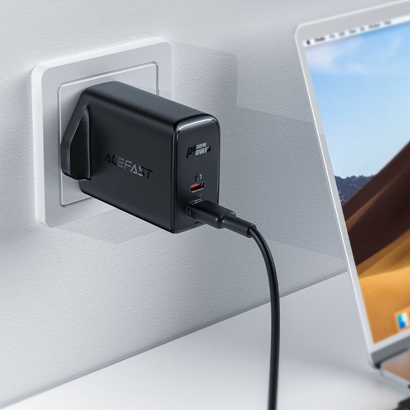 Acefast GaN charger (UK plug) 2x USB Type C 50W, Power Delivery, PPS, Q3 3.0, AFC, FCP (A32 UK) цена и информация | Lādētāji un adapteri | 220.lv