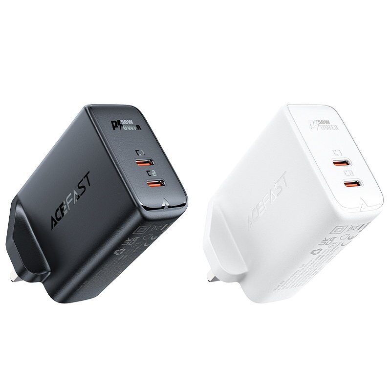 Acefast GaN charger (UK plug) 2x USB Type C 50W, Power Delivery, PPS, Q3 3.0, AFC, FCP (A32 UK) цена и информация | Lādētāji un adapteri | 220.lv