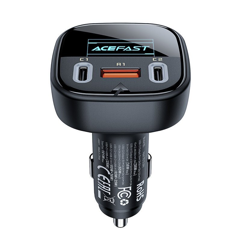 Acefast car charger 101W 2x USB Type C / USB, PPS, Power Delivery, Quick Charge 4.0, AFC, FCP black (B5) цена и информация | Lādētāji un adapteri | 220.lv