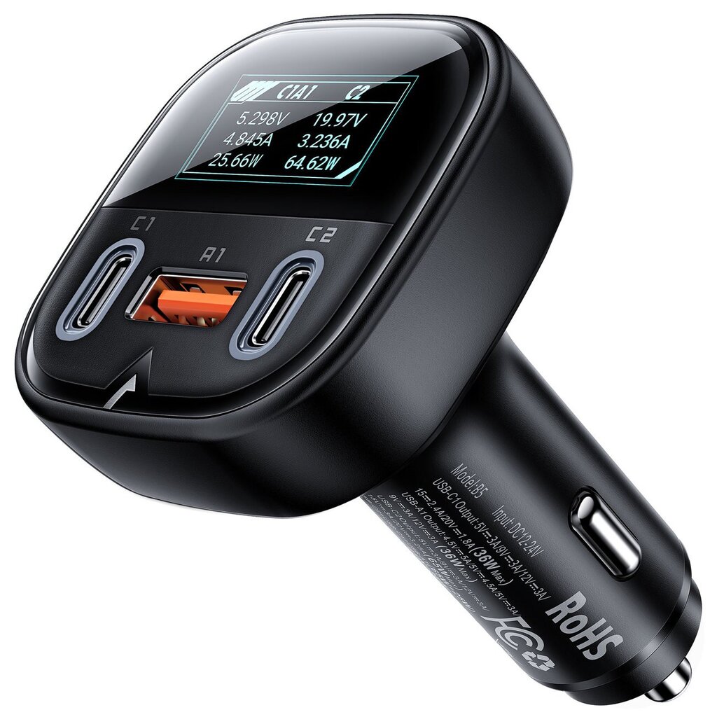 Acefast car charger 101W 2x USB Type C / USB, PPS, Power Delivery, Quick Charge 4.0, AFC, FCP black (B5) cena un informācija | Lādētāji un adapteri | 220.lv