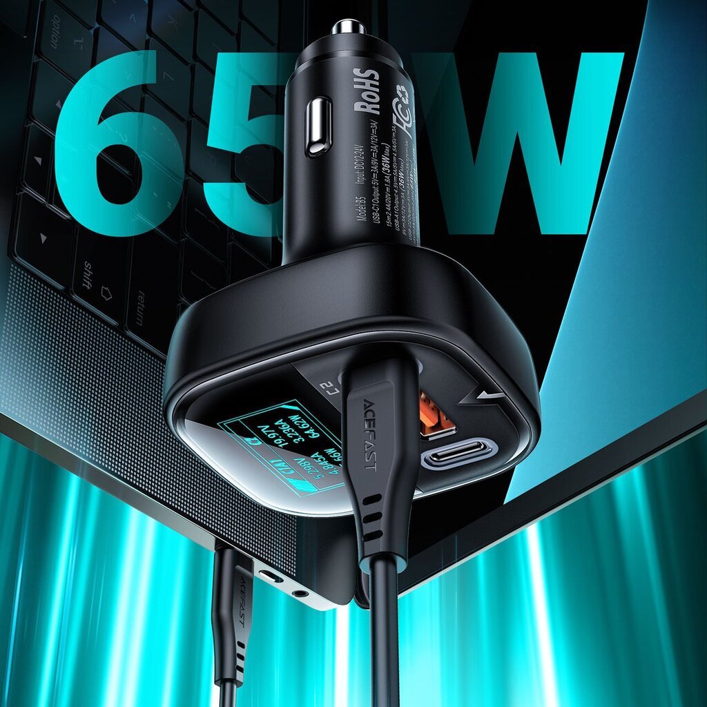 Acefast car charger 101W 2x USB Type C / USB, PPS, Power Delivery, Quick Charge 4.0, AFC, FCP black (B5) cena un informācija | Lādētāji un adapteri | 220.lv