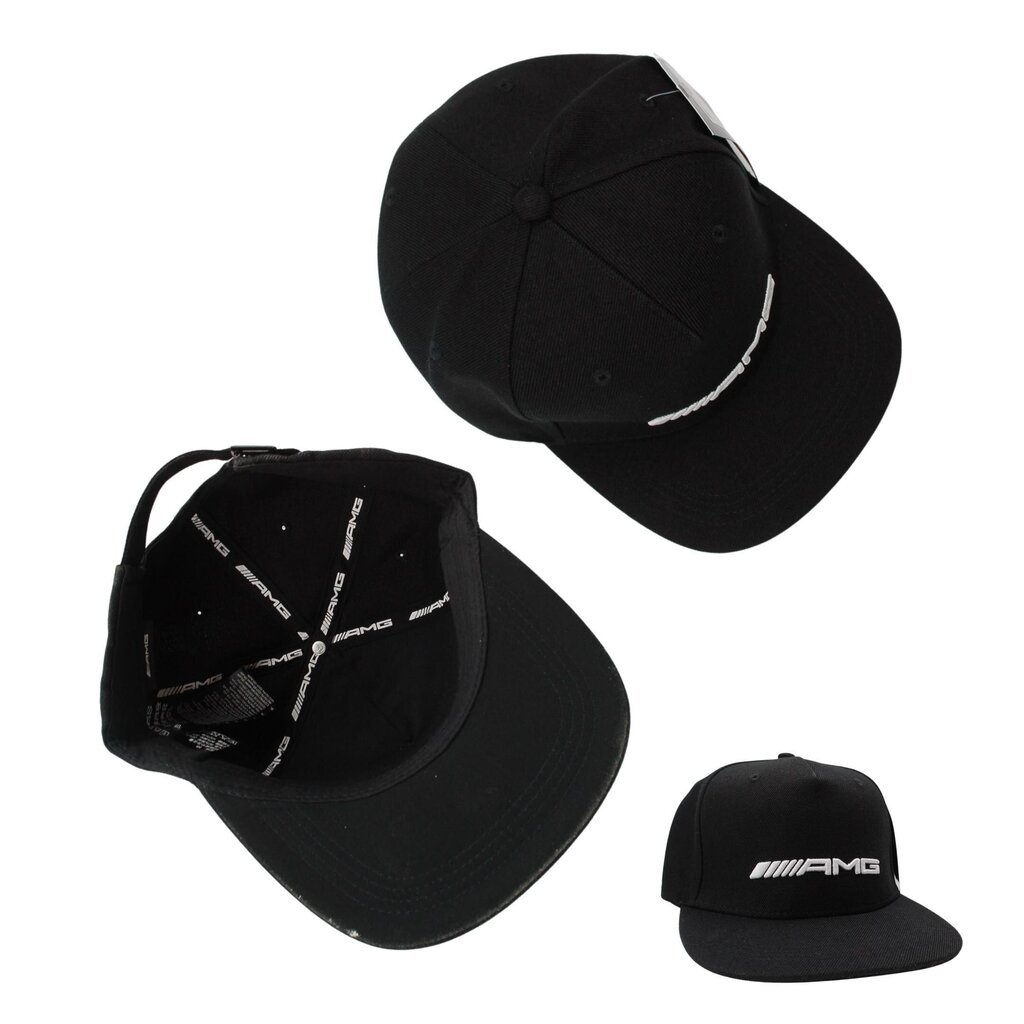 Mercedes-Benz AMG Flat Brim cepure melnā krāsā ar izšūtu logotipu oriģināla B66954289 B66954289 цена и информация | Vīriešu cepures, šalles, cimdi | 220.lv