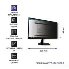 Qoltec 51056 Privacy filter 22" | 16:10 cena un informācija | Monitora turētāji | 220.lv