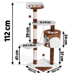 Kaķu skrāpis, 112 cm., brūns un balts цена и информация | Когтеточки | 220.lv