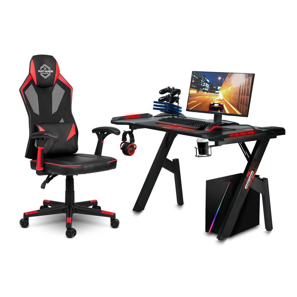 Spēļu krēsls, Smart Gamers, melns ar sarkanu цена и информация | Biroja krēsli | 220.lv