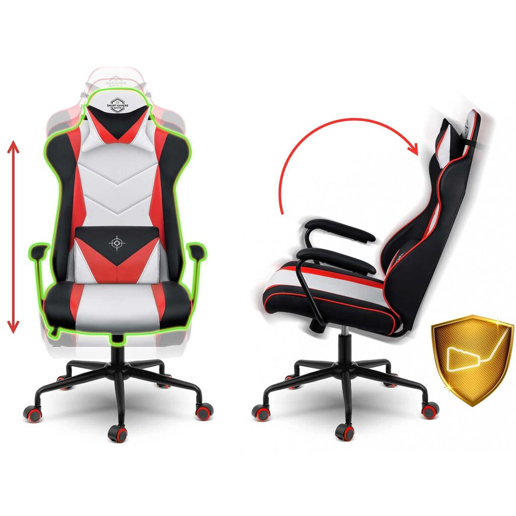Spēļu krēsls, Smart Gamers balts sarkans melns cena un informācija | Biroja krēsli | 220.lv