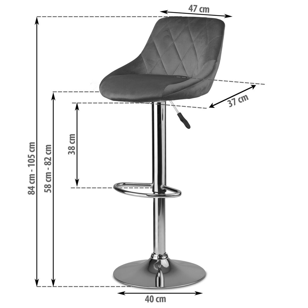 Bāra krēsls ar atzveltni, Nerra dark grey, pelēks цена и информация | Virtuves un ēdamistabas krēsli | 220.lv