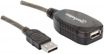 Manhattan USB pagarinātājs USB 2.0 A-A M/F 10m, aktīvs cena un informācija | Savienotājkabeļi | 220.lv