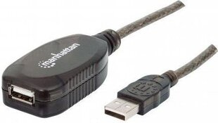 Manhattan USB pagarinātājs USB 2.0 A-A M/F 10m, aktīvs цена и информация | Кабели для телефонов | 220.lv