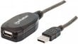Manhattan USB pagarinātājs USB 2.0 A-A M/F 10m, aktīvs цена и информация | Savienotājkabeļi | 220.lv