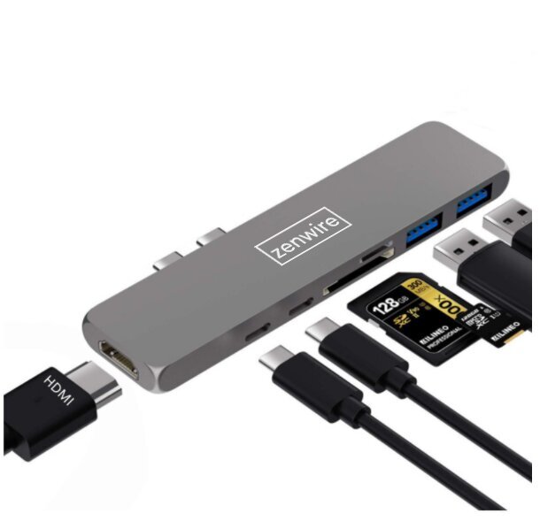 Adapteris 7in1 HUB USB-C HDMI 4K SD 2x USB 3.0 Thunderbolt 3.0 Macbook Pro / Air M1 M2 цена и информация | Adapteri un USB centrmezgli | 220.lv