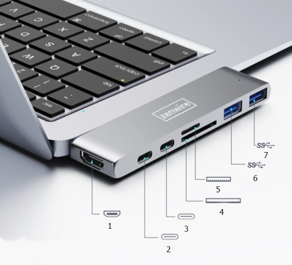 Adapteris 7in1 HUB USB-C HDMI 4K SD 2x USB 3.0 Thunderbolt 3.0 Macbook Pro / Air M1 M2 цена и информация | Adapteri un USB centrmezgli | 220.lv