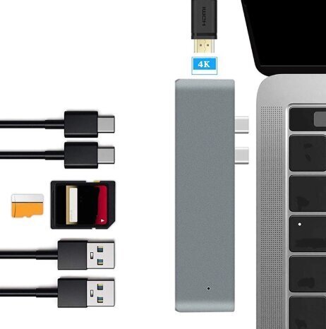 Adapteris 7in1 HUB USB-C HDMI 4K SD 2x USB 3.0 Thunderbolt 3.0 Macbook Pro / Air M1 M2 cena un informācija | Adapteri un USB centrmezgli | 220.lv