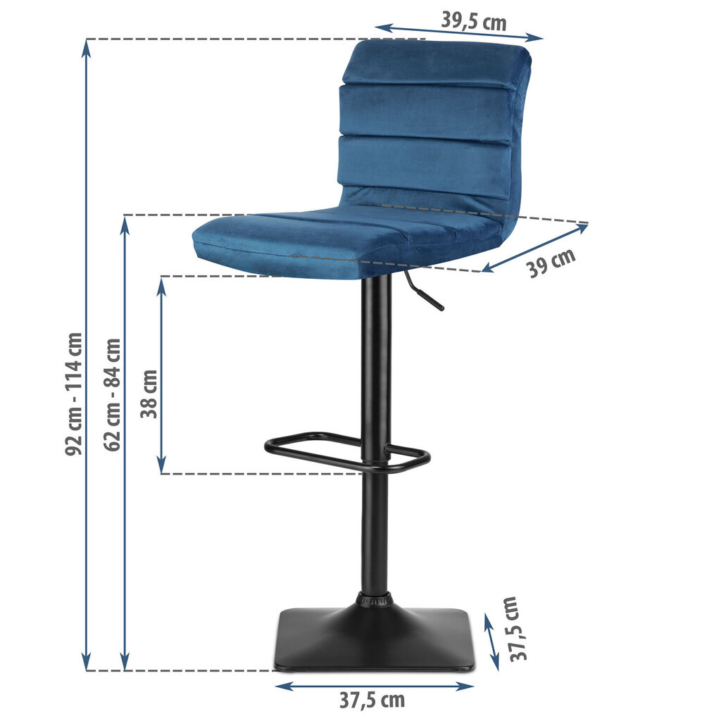 Bāra krēsls ar atzveltni, zils cena un informācija | Virtuves un ēdamistabas krēsli | 220.lv