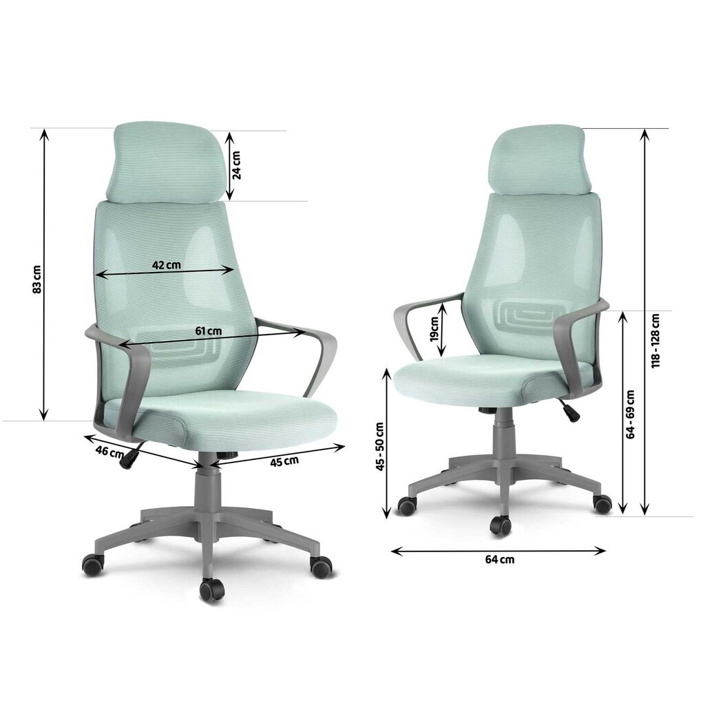 Biroja krēsls ar mikro sietu, gaiši zils cena un informācija | Biroja krēsli | 220.lv