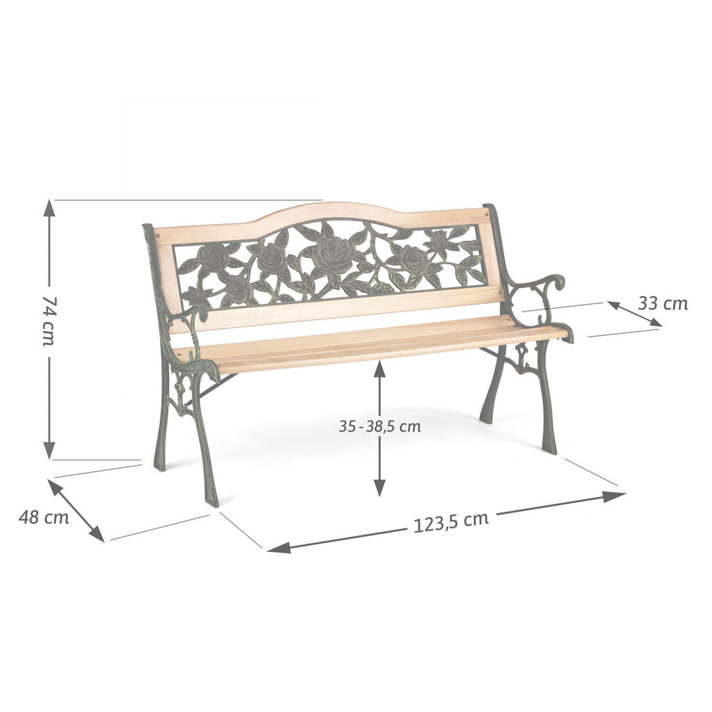 Dārza sols ar atzveltni, 123,5 x 74 x 48 cm цена и информация | Dārza soli | 220.lv