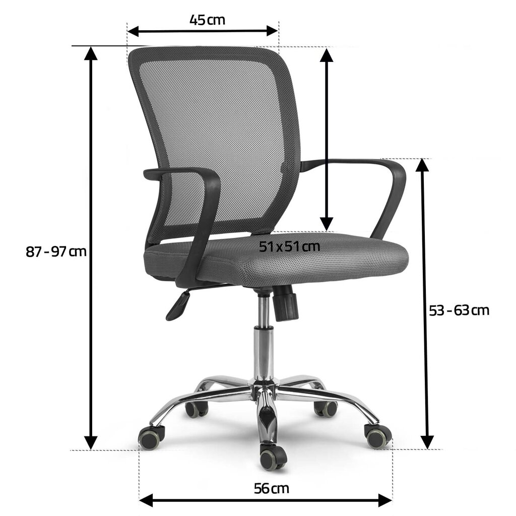 Biroja krēsls ar mikro sietu, Diran, pelēks cena un informācija | Biroja krēsli | 220.lv