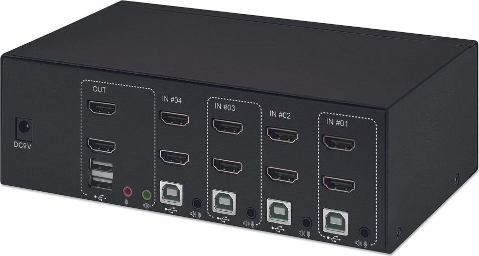 Slēdzis Manhattan HDMI / USB KVM 4x1 diviem ekrāniem 4K * 30 Hz cena un informācija | Rūteri (maršrutētāji) | 220.lv