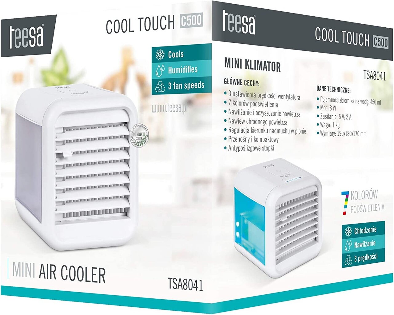 Mini kondicionieris, ventilators TEESA Cool Touch C500 (gaisa dzesētājs) (8W) cena un informācija | Ventilatori | 220.lv