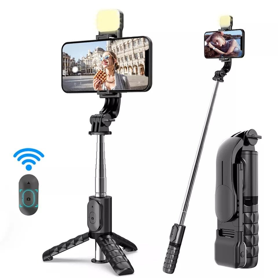 Pašbilžu nūja ar LED gaismu, statīvu un bluetooth funkciju LIVMAN Q11s (selfie stick) цена и информация | Selfie Sticks | 220.lv