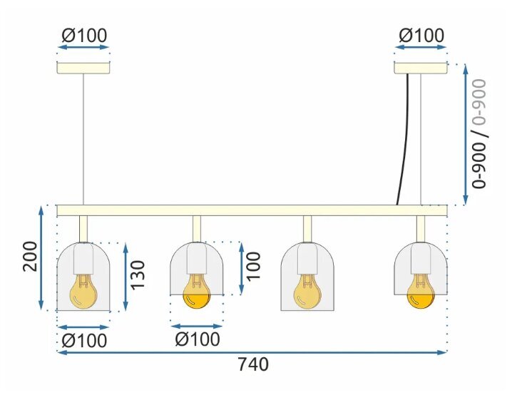 Piekaramā lampa APP1031-4CP Melna cena un informācija | Piekaramās lampas | 220.lv