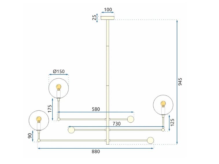 Piekaramā lampa Zelta stikla lodītes 3 gab APP918-3CP цена и информация | Piekaramās lampas | 220.lv