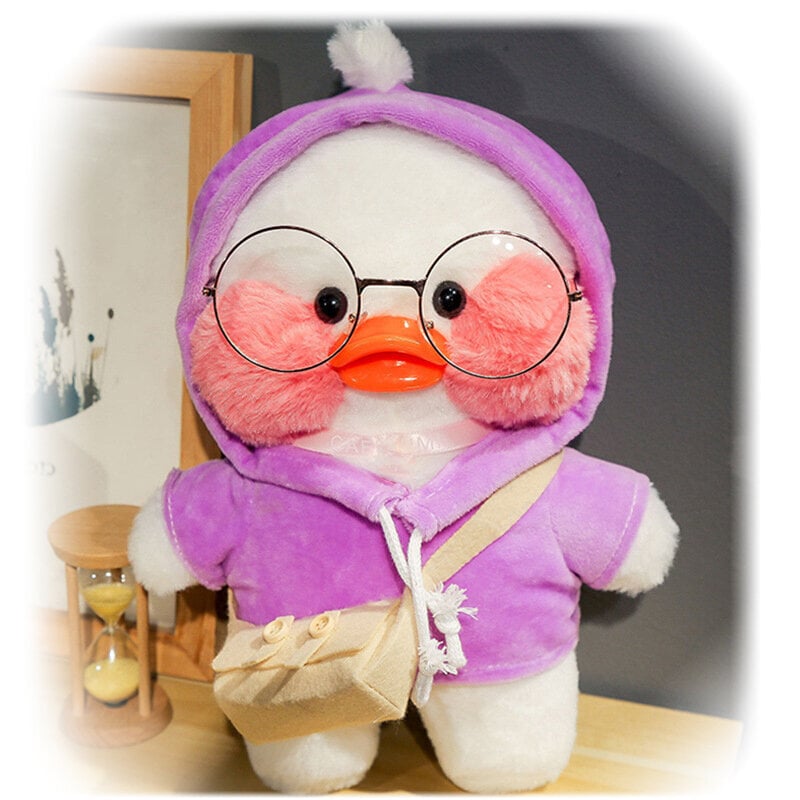 Mīksta plīša pīle lalafanfan ar violetu džemperi, 32cm цена и информация | Mīkstās (plīša) rotaļlietas | 220.lv