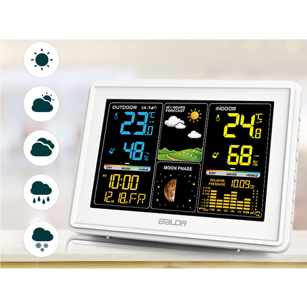 Meteoroloģiskā stacija ar displeju, balta cena un informācija | Meteostacijas, āra termometri | 220.lv