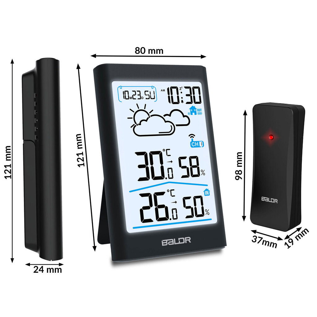 Meteoroloģiskā stacija ar displeju, melna cena un informācija | Meteostacijas, āra termometri | 220.lv