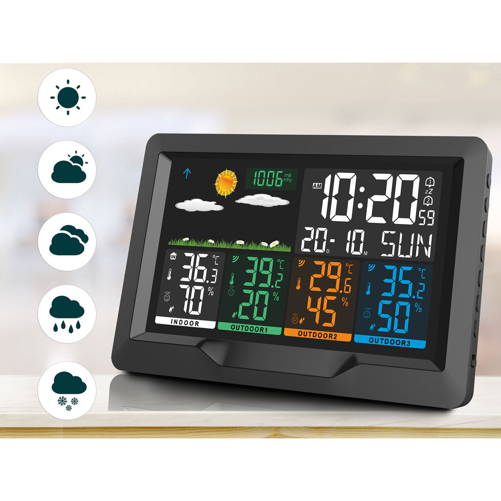 Meteoroloģiskā stacija ar displeju, melna cena un informācija | Meteostacijas, āra termometri | 220.lv