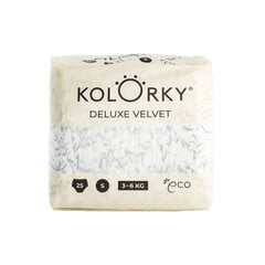 Подгузники KOLORKY «DELUX Velvet», S (3-6 кг), 25 шт. цена и информация | Подгузники | 220.lv