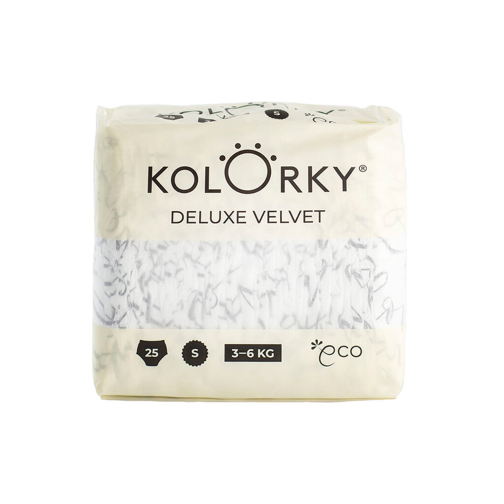 Autiņbiksītes KOLORKY “DELUX Velvet”, S (3-6 kg), 25 gab. cena un informācija | Autiņbiksītes | 220.lv