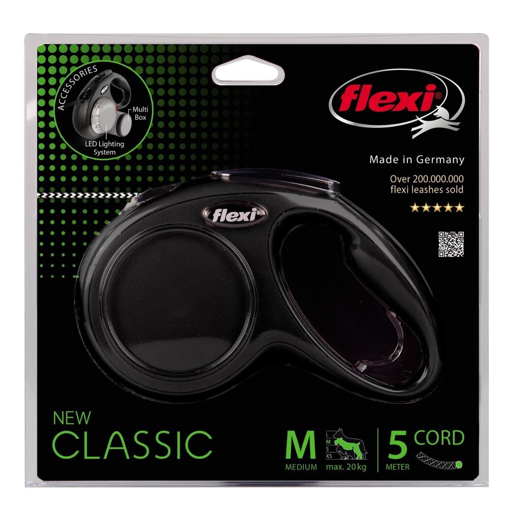 Flexi automātiskā pavada New Classic M, melna, 5 m cena un informācija | Suņu pavadas | 220.lv